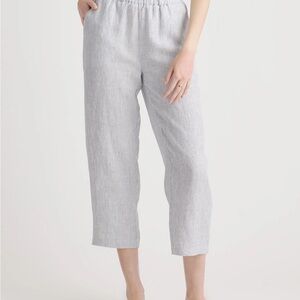 Quince European Light blue pinstripe Cropped 100% Linen Pants